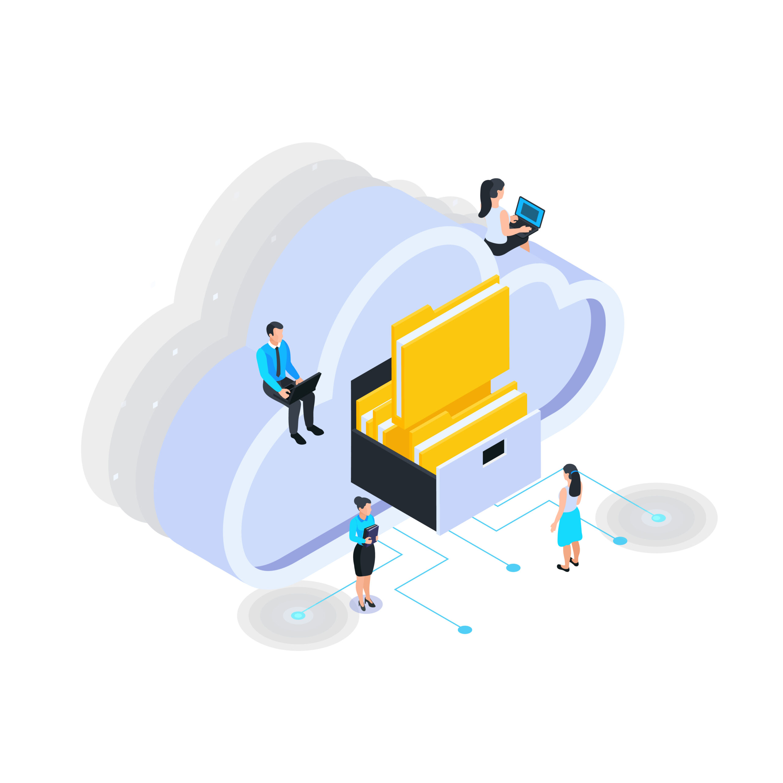 Cloud Folders Isometric Composition
