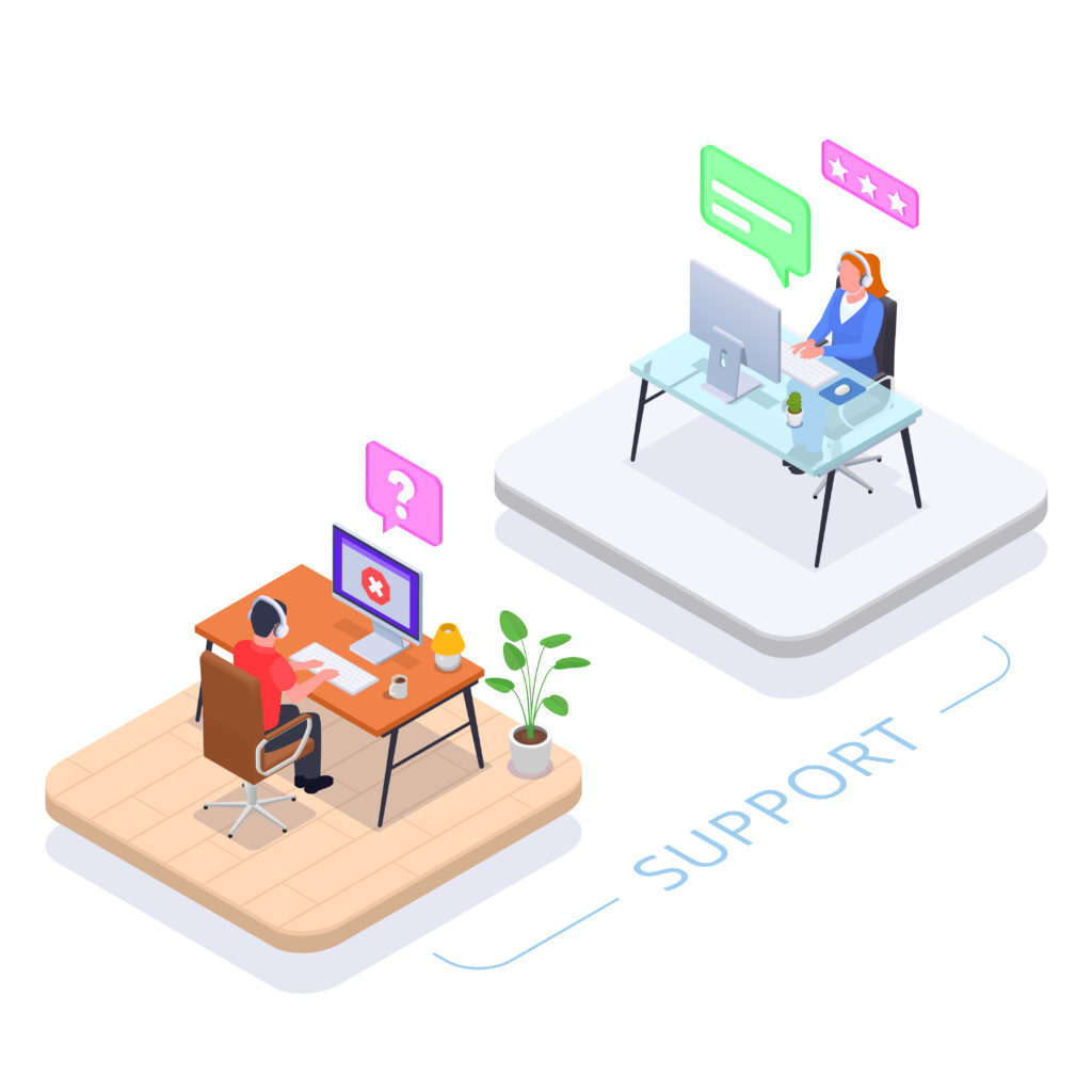 Call center helpdesk concept with support symbols isometric vector illustration