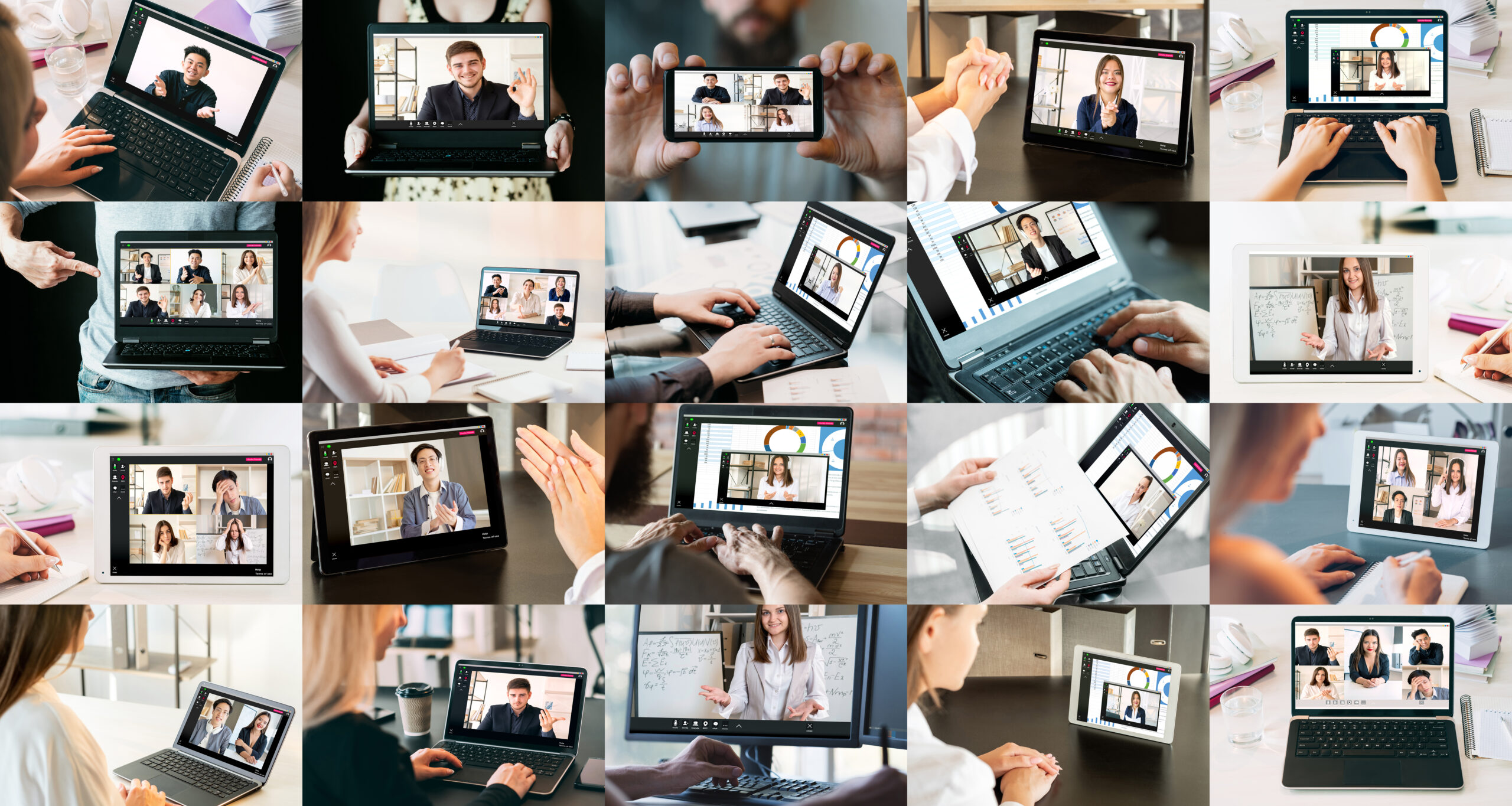 business collage remote work people online chat