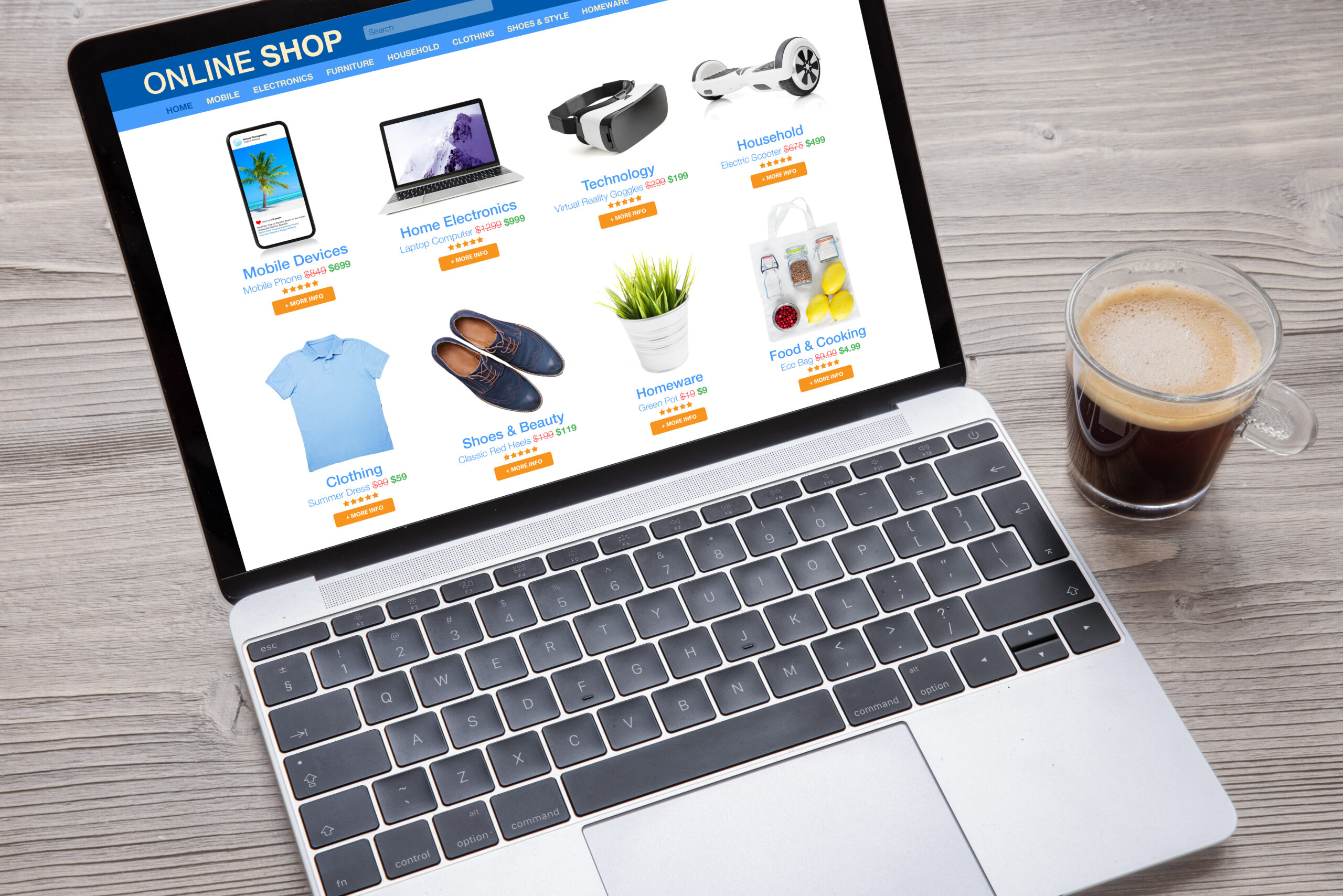Laptop with website of online shop on the screen