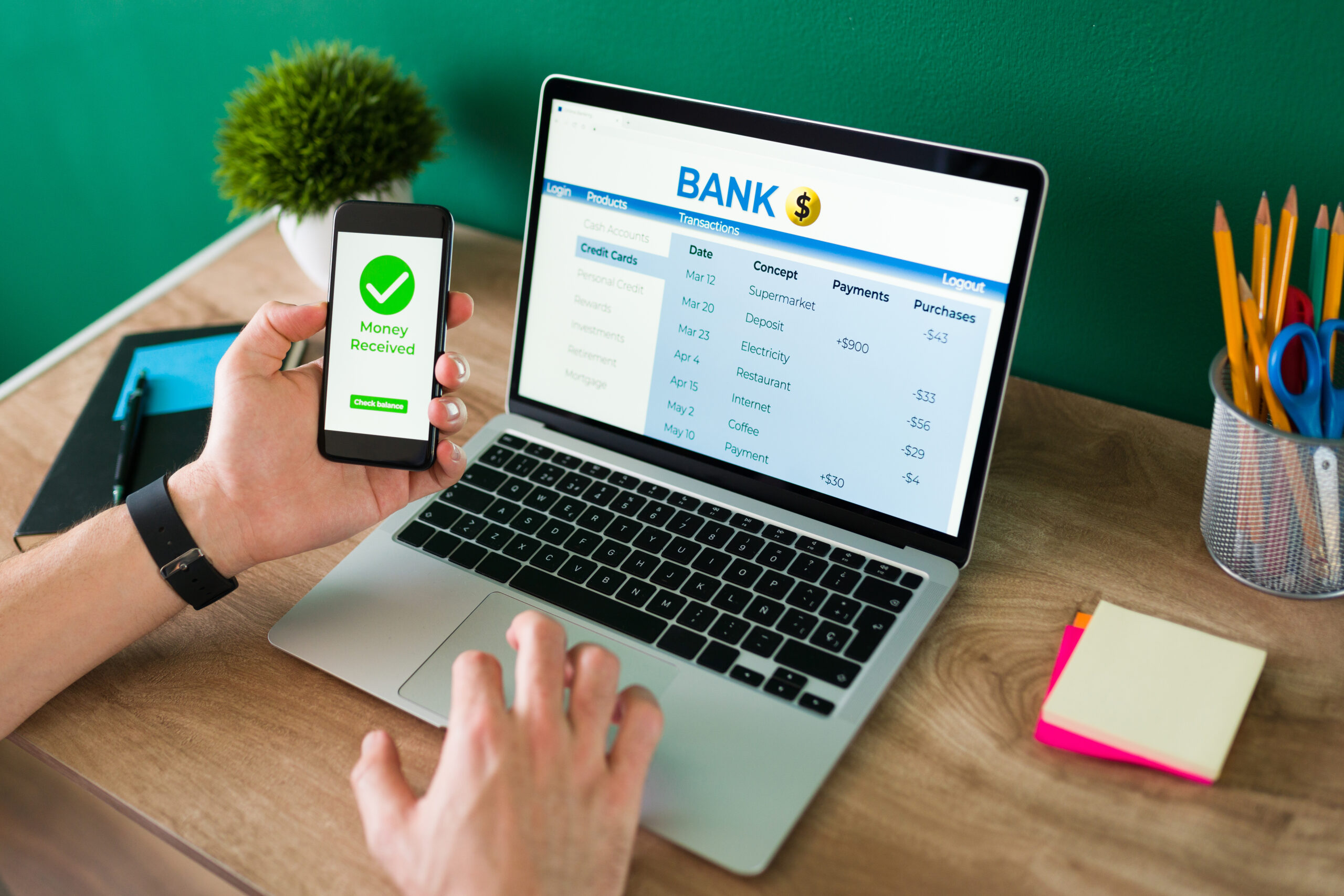 Person doing an online bank transaction
