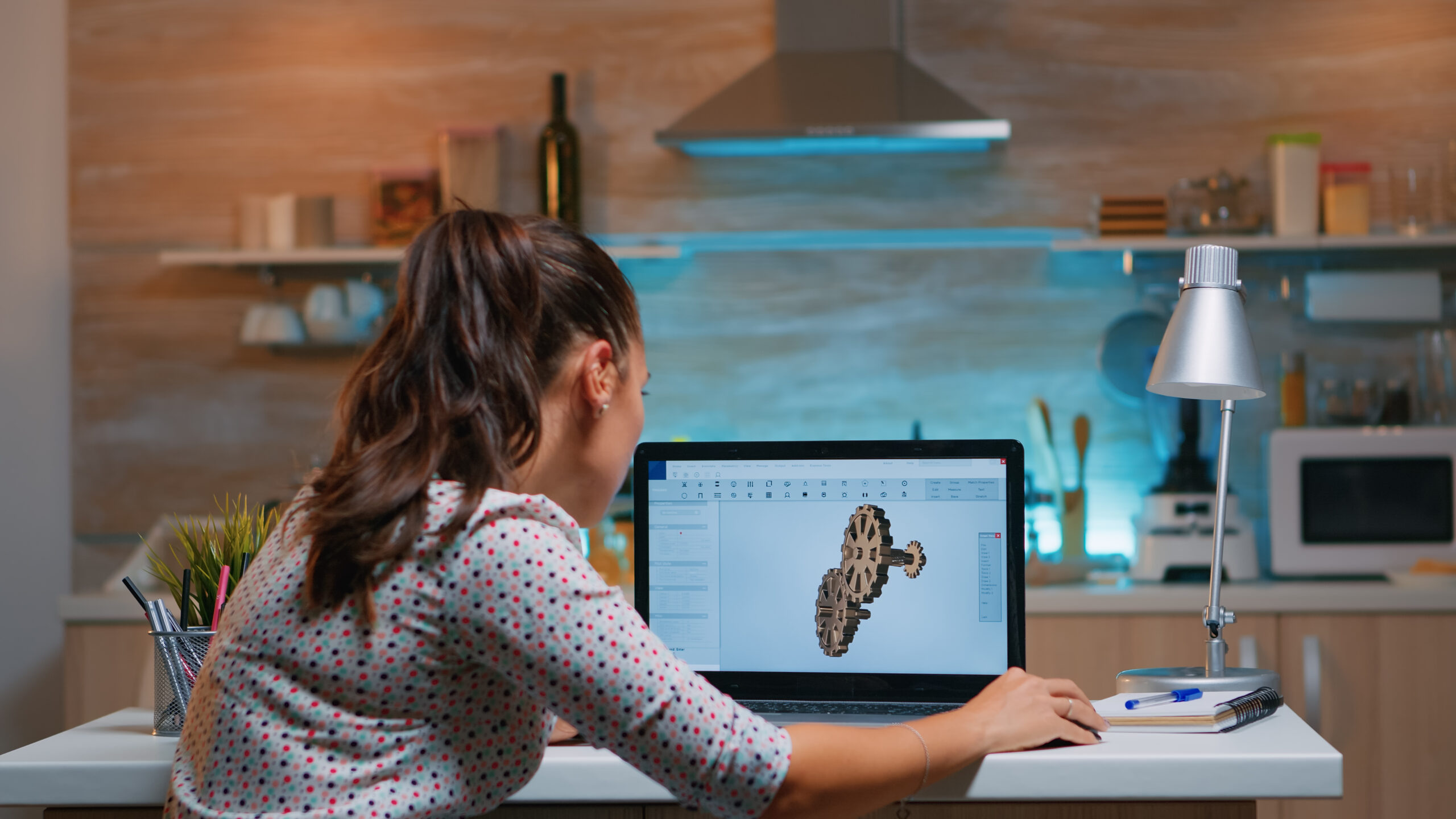 Woman remote architect working on modern cad program